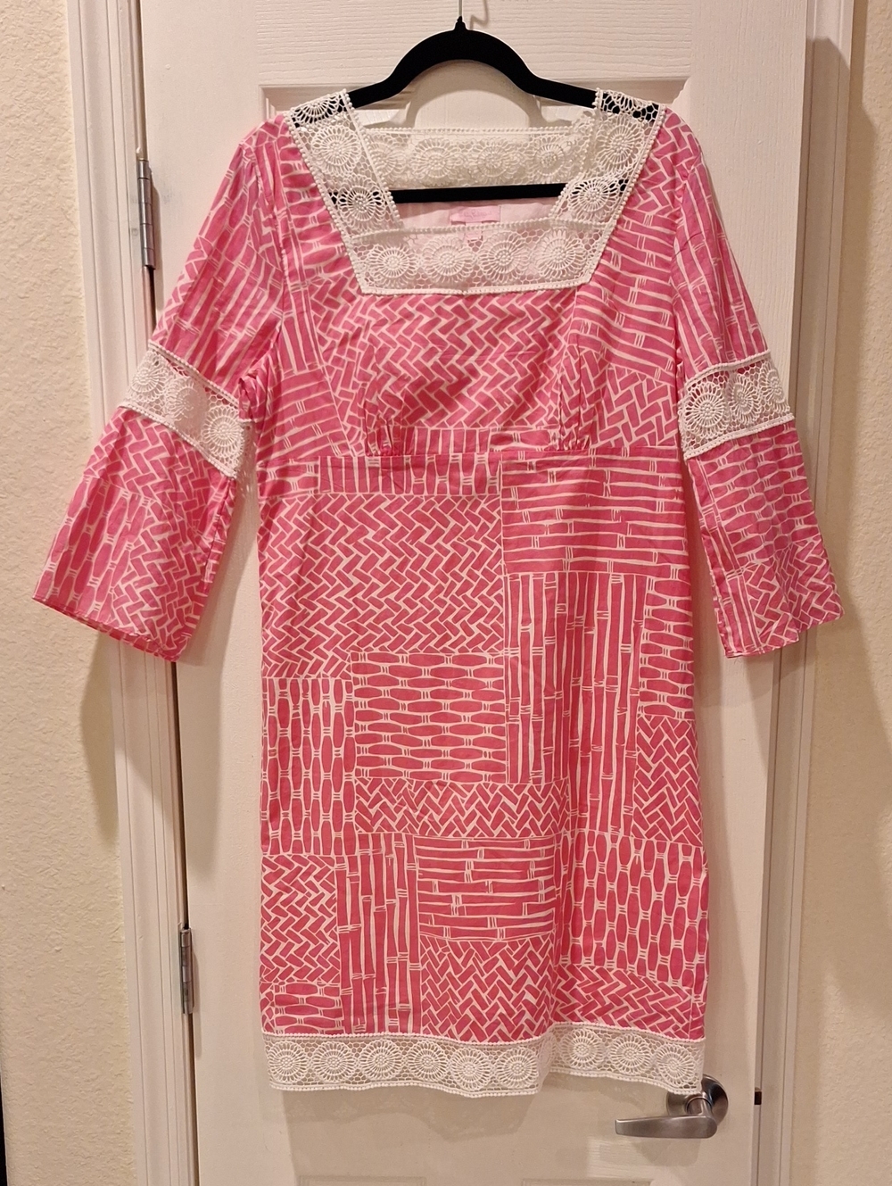 LILLY PULITZER - PATCH PRINT BAMBOO PINK COTTON TUNIC DRESS - SZ M